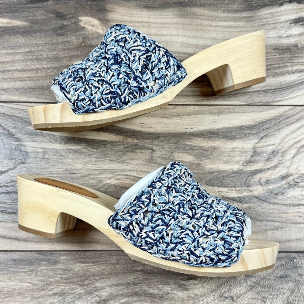 NIB The Sak Ella Hand Crochet Wooden Platform Clog Sandals 8 Blue Static Shell - Picture 6 of 10